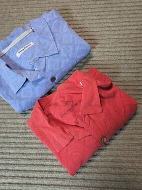 Tommy Bahama 100% Silk Mens L Red And L Blue Lot Of 2. Jacquard Floral Print